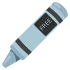 Wachsmalstift + Wort „Free“ in blauem Quadrat