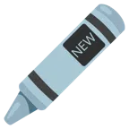 Wachsmalstift + Wort „New“ in blauem Quadrat