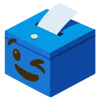 Urne mit Wahlzettel + zwinkerndes Gesicht