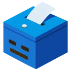 Urne mit Wahlzettel + ausdrucksloses Gesicht