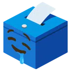 Urne mit Wahlzettel + sabberndes Gesicht