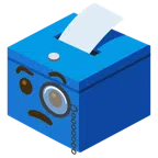 Urne mit Wahlzettel + Gesicht mit Monokel