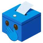 Urne mit Wahlzettel + Gesicht mit offenen Augen und Hand über dem Mund