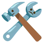 Hammer und Schraubenschlüssel + verwundertes Gesicht