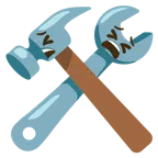 Hammer und Schraubenschlüssel + müdes Gesicht