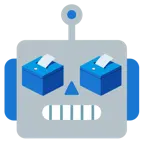 faccina di robot + urna elettorale con scheda