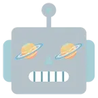 faccina di robot + pianeta con satellite