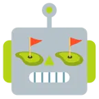 faccina di robot + bandiera in buca
