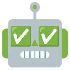 faccina di robot + pulsante segno di spunta