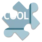 Puzzleteil + Wort „Cool“ in blauem Quadrat