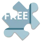 Puzzleteil + Wort „Free“ in blauem Quadrat