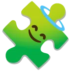 Puzzleteil + lächelndes Gesicht mit Heiligenschein