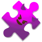 Puzzleteil + grinsendes Gesicht mit Hörnern