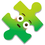 Puzzleteil + errötetes Gesicht mit großen Augen