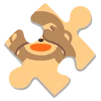 Puzzleteil + sich die Augen zuhaltendes Affengesicht