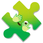 Puzzleteil + Gesicht mit durch die Finger linsendem Auge