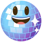 Discokugel + grinsendes Gesicht mit großen Augen