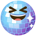 Discokugel + Grinsegesicht mit zugekniffenen Augen