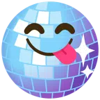 Discokugel + sich die Lippen leckendes Gesicht