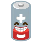 schwache Batterie + strahlendes Gesicht mit lachenden Augen