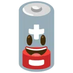 schwache Batterie + grinsendes Gesicht mit großen Augen