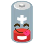 schwache Batterie + sich die Lippen leckendes Gesicht