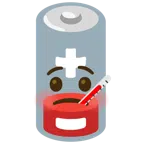 schwache Batterie + Gesicht mit Fieberthermometer