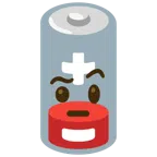 schwache Batterie + Gesicht mit hochgezogenen Augenbrauen