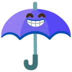 parasol + szeroko uśmiechnięta twarz o roześmianych oczach