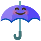 parasol + uśmiechnięta twarz o roześmianych oczach