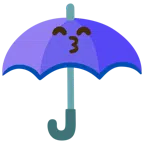 parasol + całująca twarz o roześmianych oczach