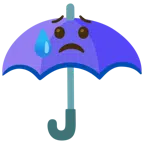 parasol + smutna twarz z wyrazem ulgi