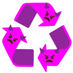 recycling symbol + angry face with horns