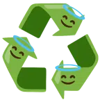 recycling symbol + smiling face with halo