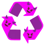 recycling symbol + smiling face with horns
