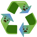 recycling symbol + fearful face