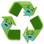 recycling symbol + loudly crying face
