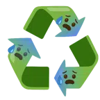 recycling symbol + anxious face with sweat