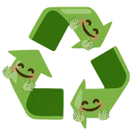 recycling symbol + smiling face with open hands