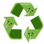 recycling symbol + shushing face
