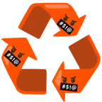 recycling symbol + face with symbols on mouth
