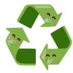 recycling symbol + face with hand over mouth