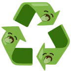 recycling symbol + yawning face