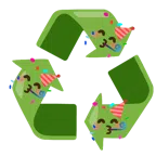 recycling symbol + partying face