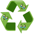 recycling symbol + face holding back tears