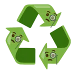 recycling symbol + face with monocle