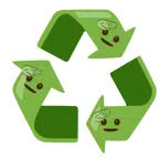 recycling symbol + saluting face