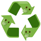 recycling symbol + face with open eyes and hand over mouth