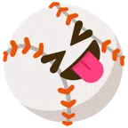 Baseball + Gesicht mit herausgestreckter Zunge und zusammengekniffenen Augen