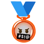 Silbermedaille + Gesicht mit Symbolen über dem Mund